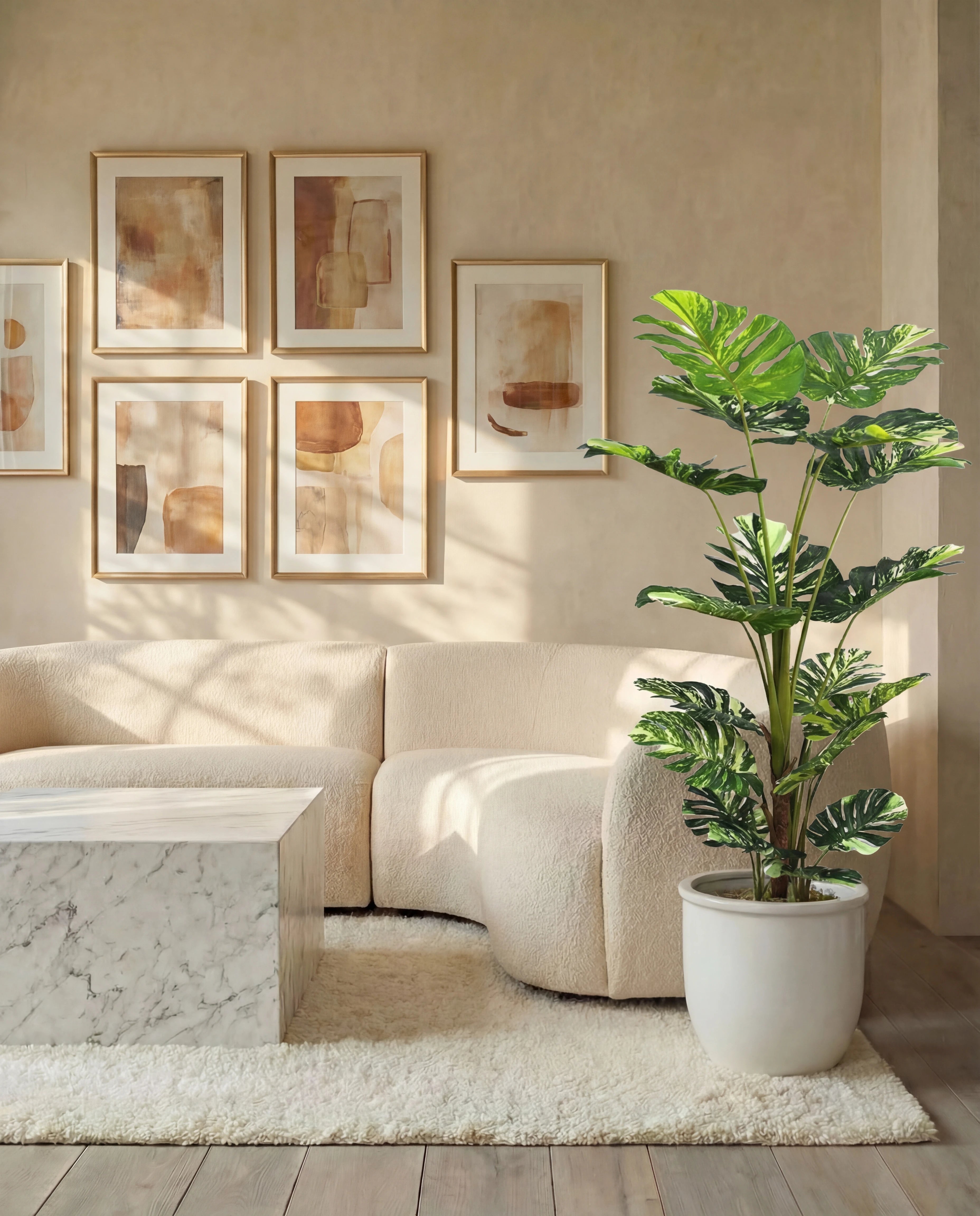 Tropical monstera Borsigiana artificial plant, full view
