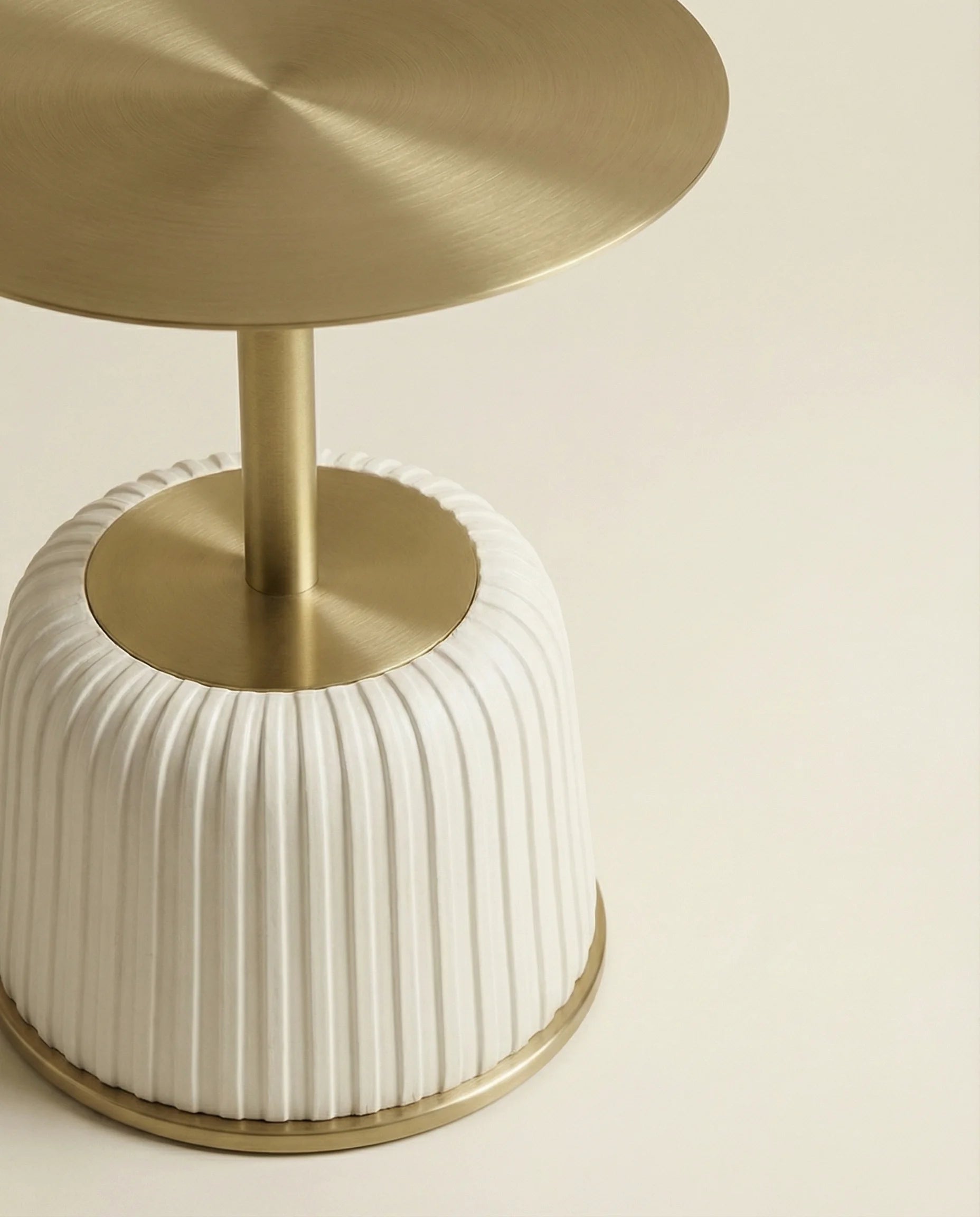 Gold and cream side table, side view