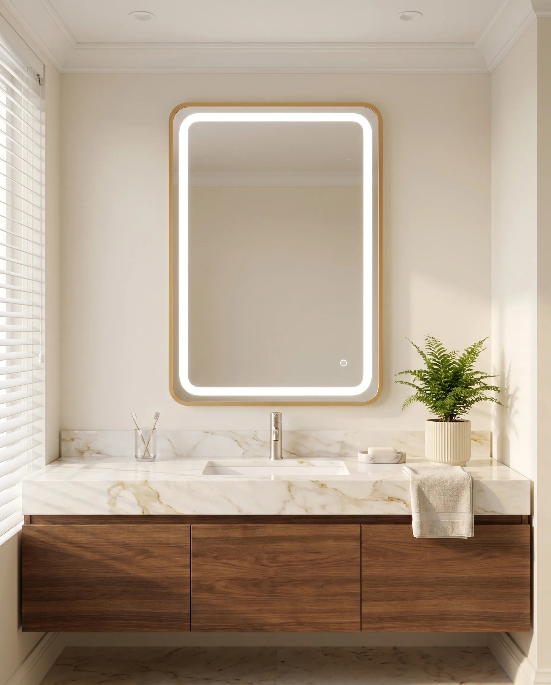 Valentino LED Rounded Corner Mirror with Golden Frame