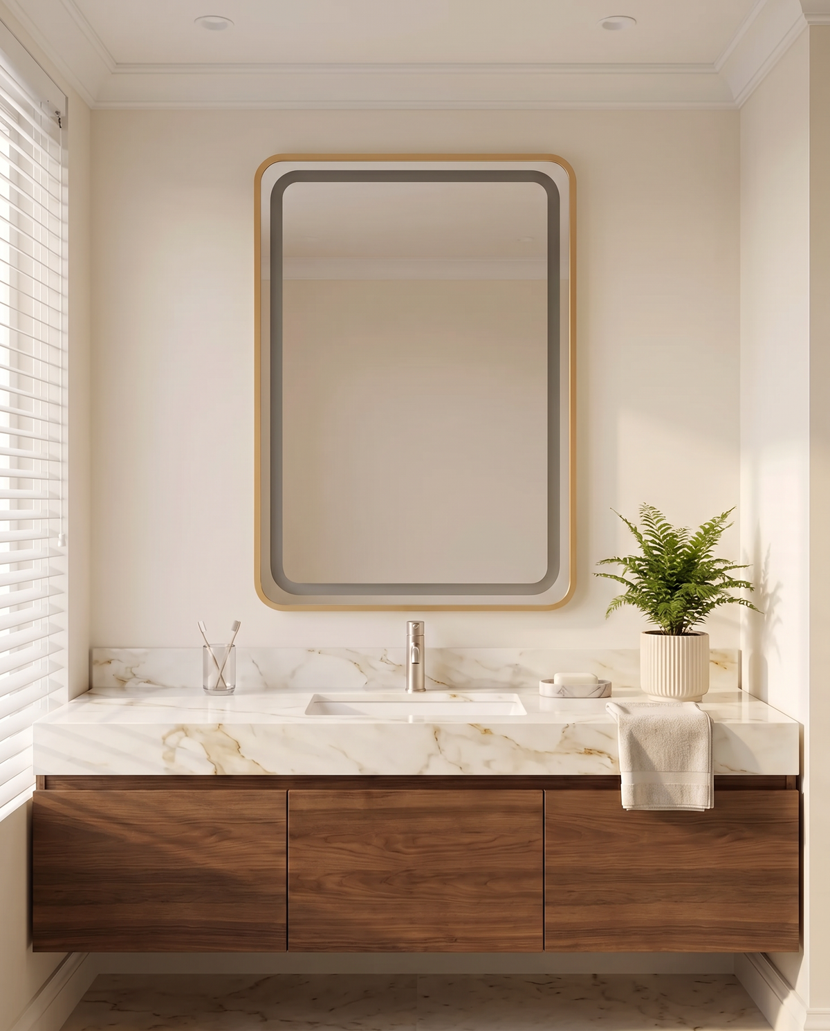 LED Rectangular Rounded Corner Mirror with Golden Frame