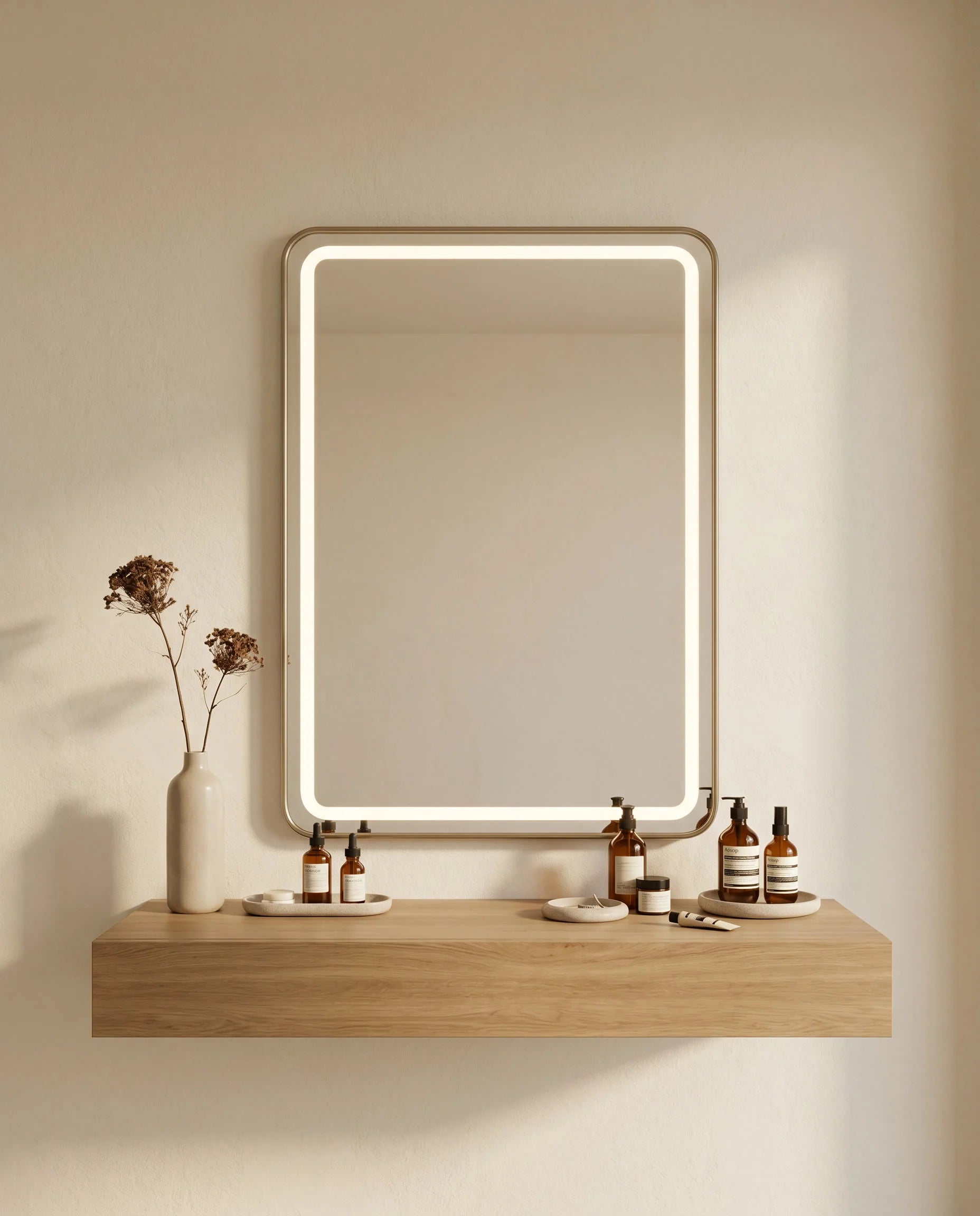 Valentino LED Rounded Corner Mirror with Golden Frame