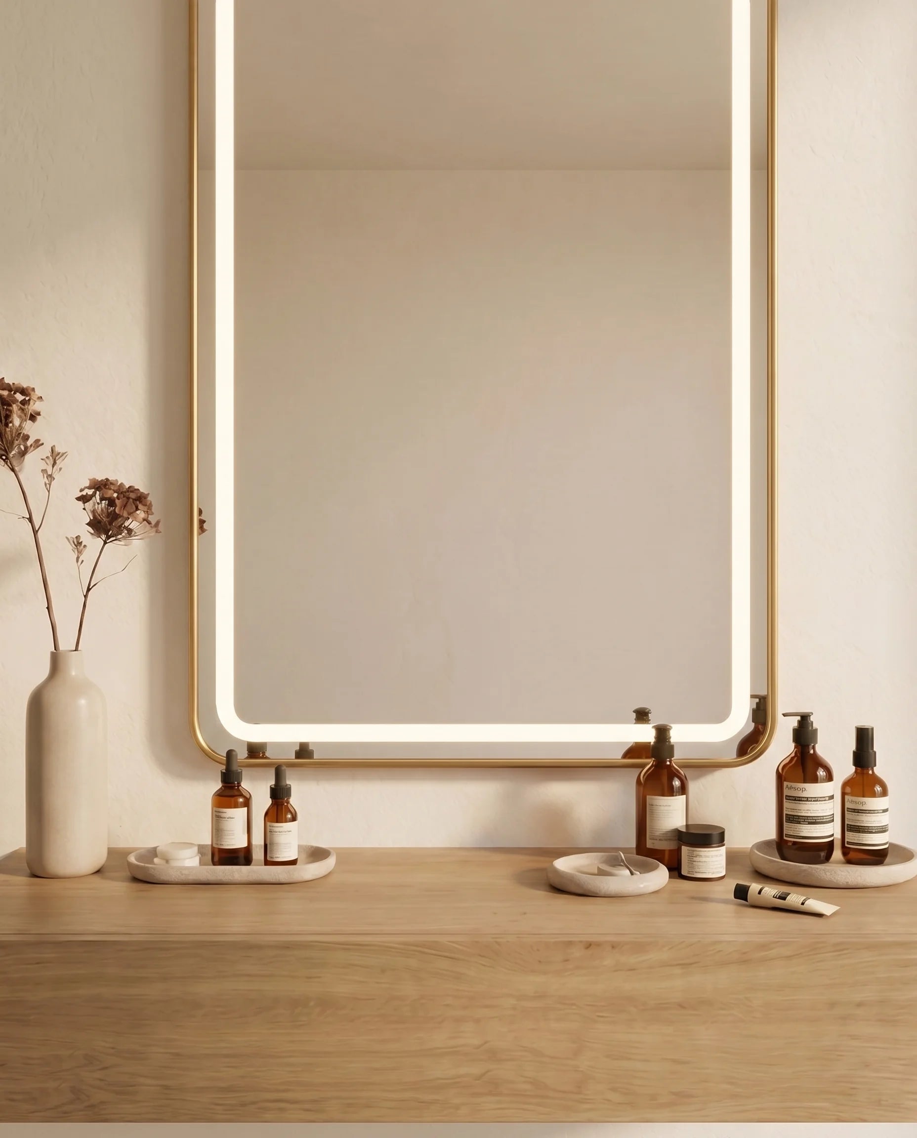 Valentino LED Rounded Corner Mirror with Golden Frame