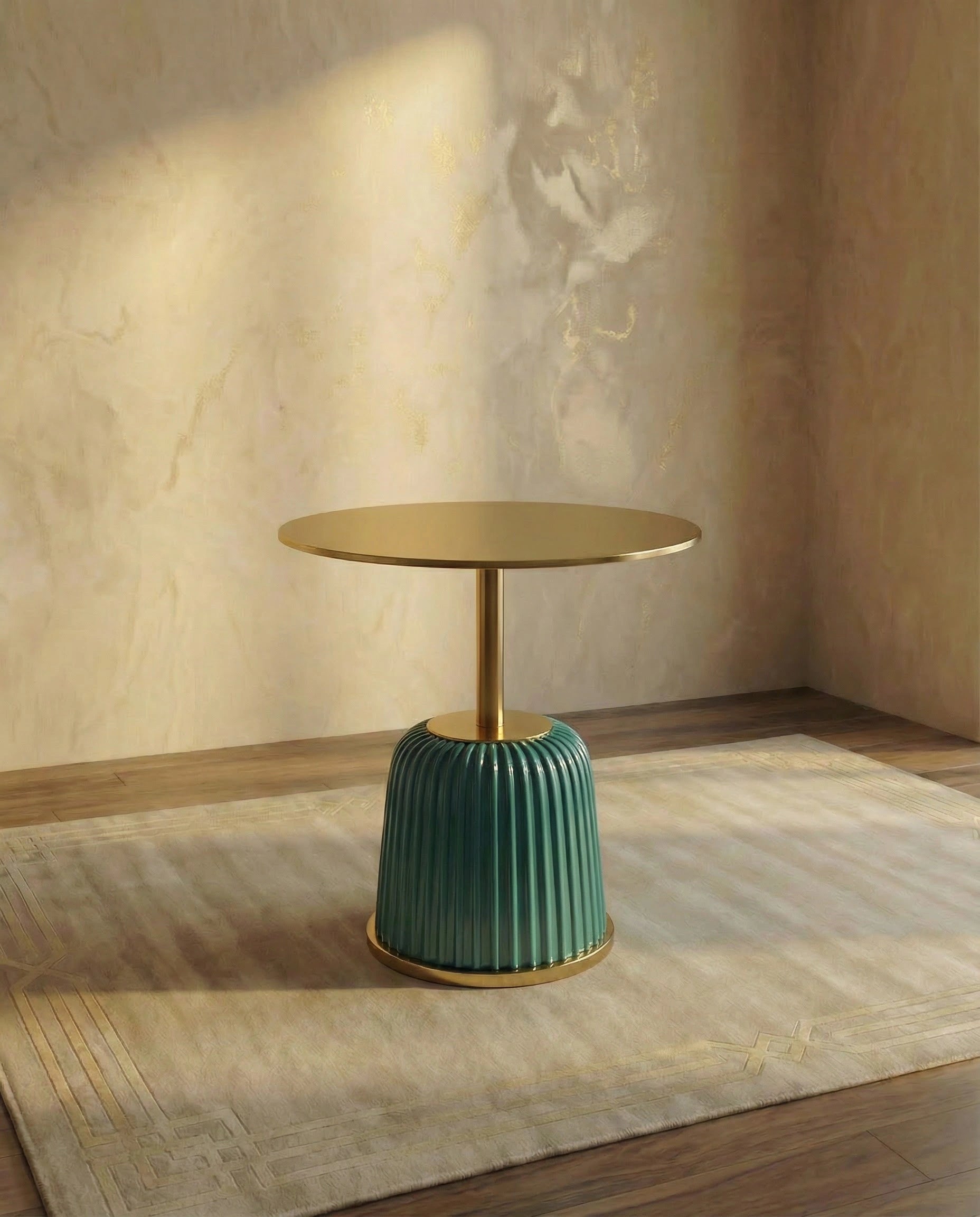 Verdora Green Leather & Gold Metal Side Table