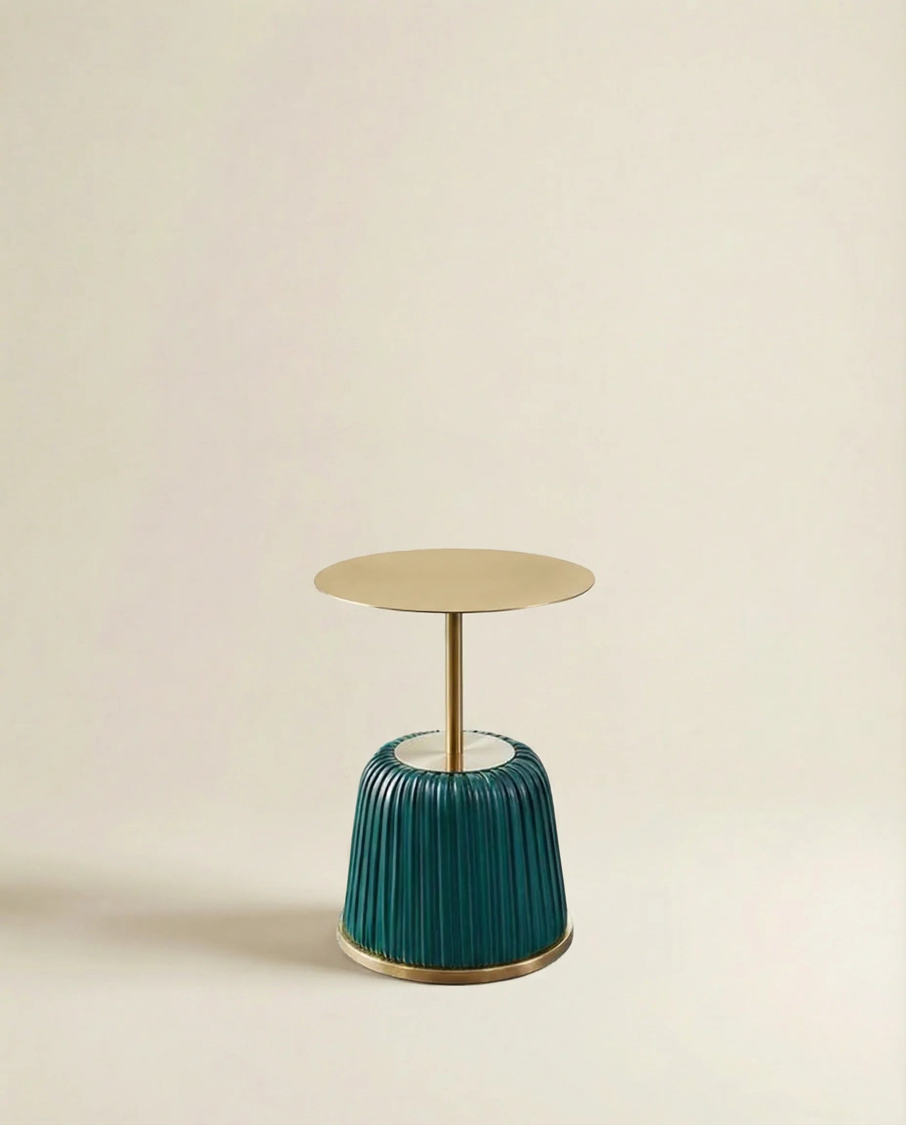 Verdora Green Leather & Gold Metal Side Table