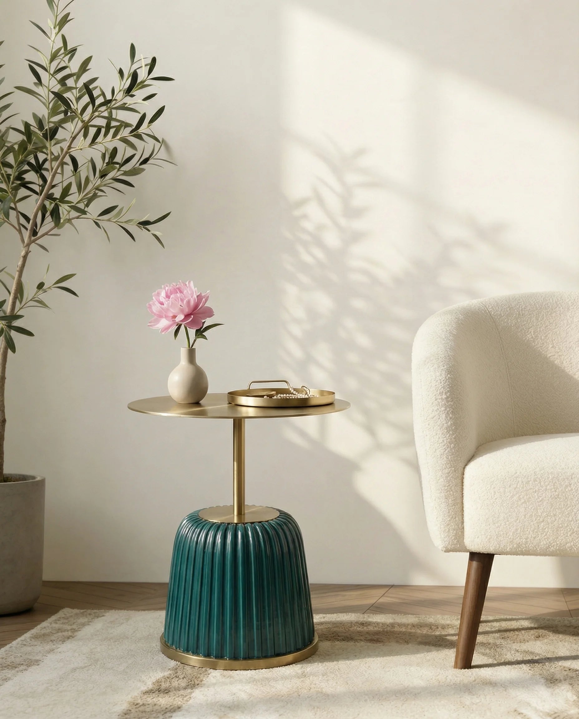 Verdora Green Leather & Gold Metal Side Table