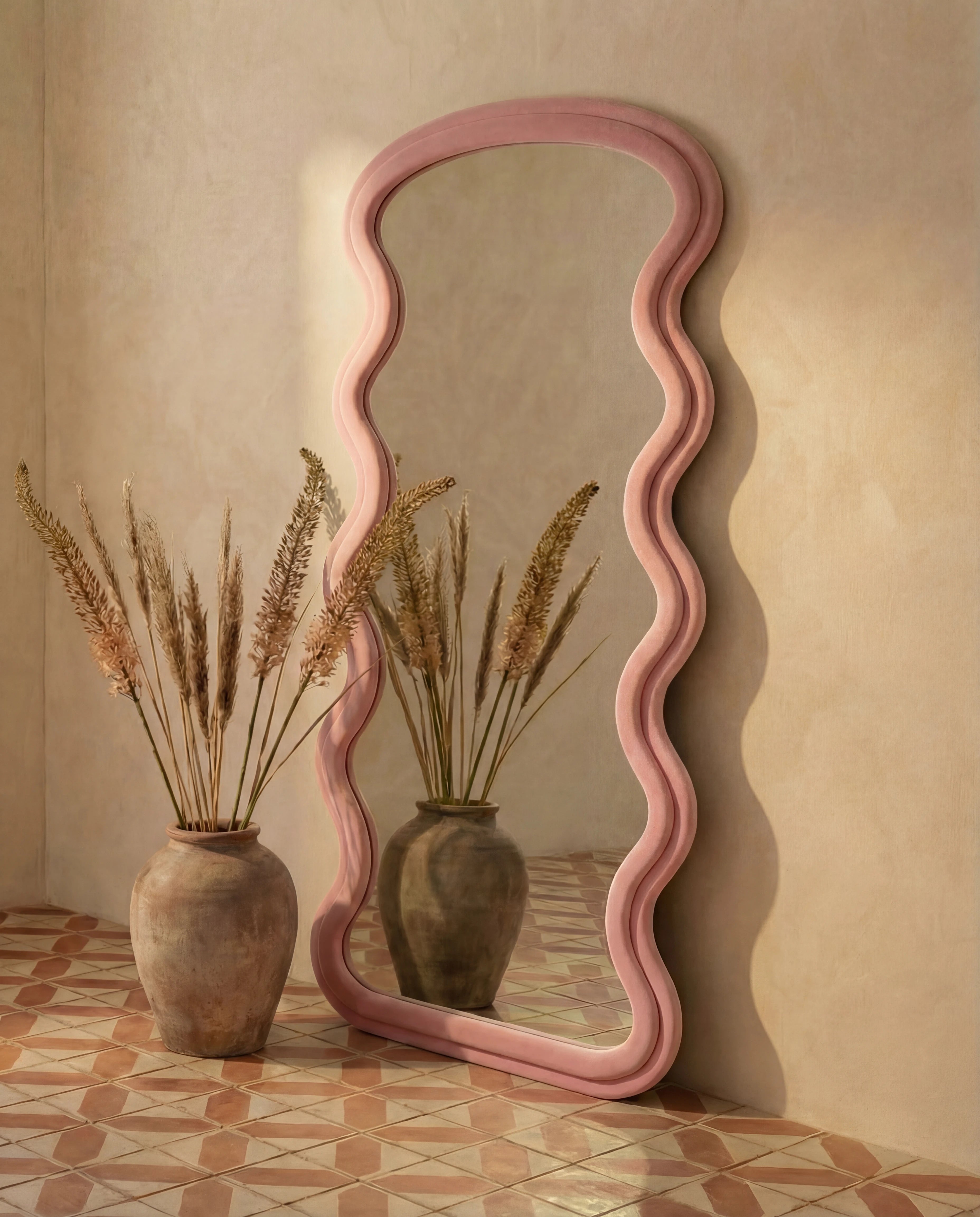 Vienna Pink Flannelette Fabric Wavy Full Body Mirror
