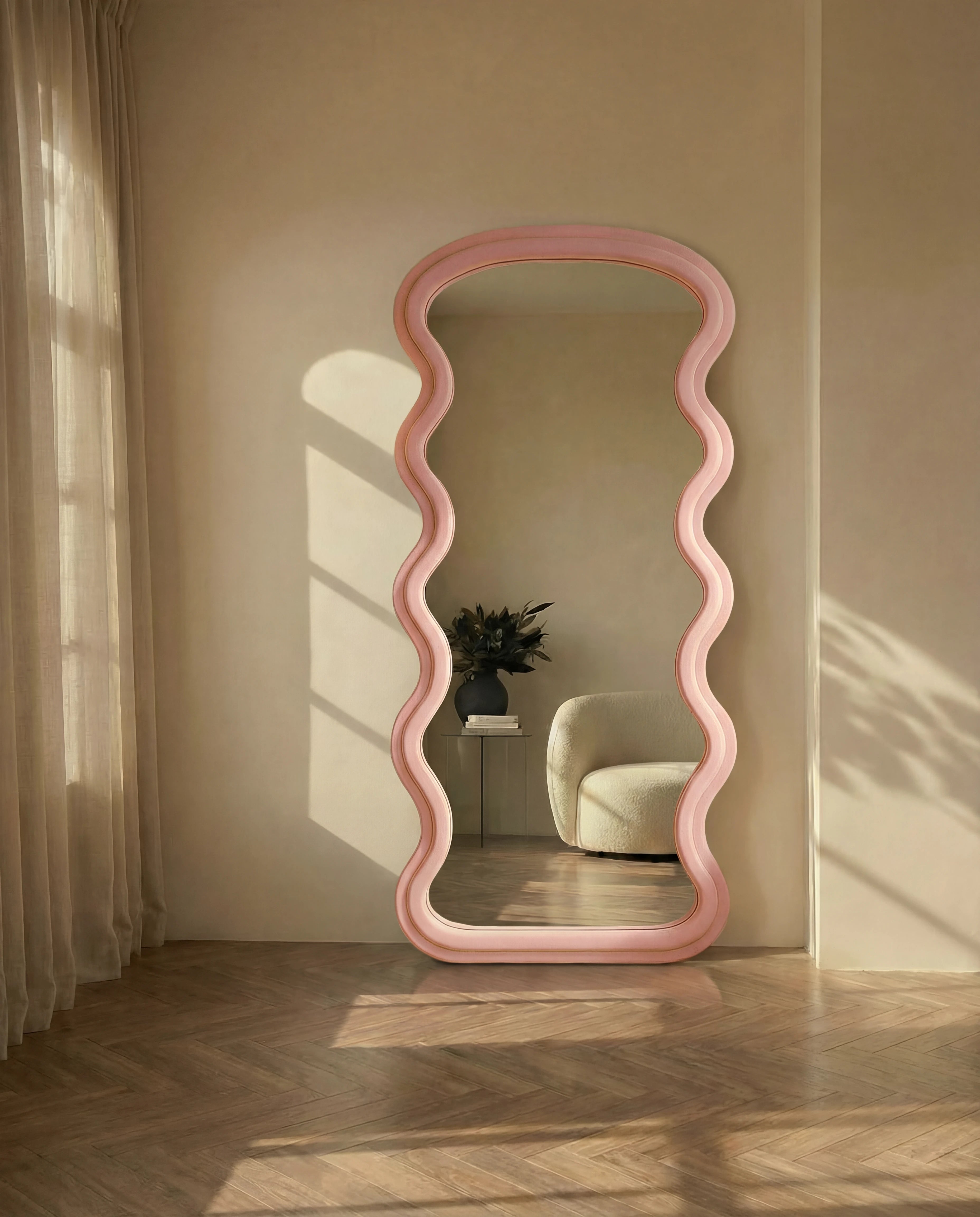 Vienna Pink Flannelette Fabric Wavy Full Body Mirror