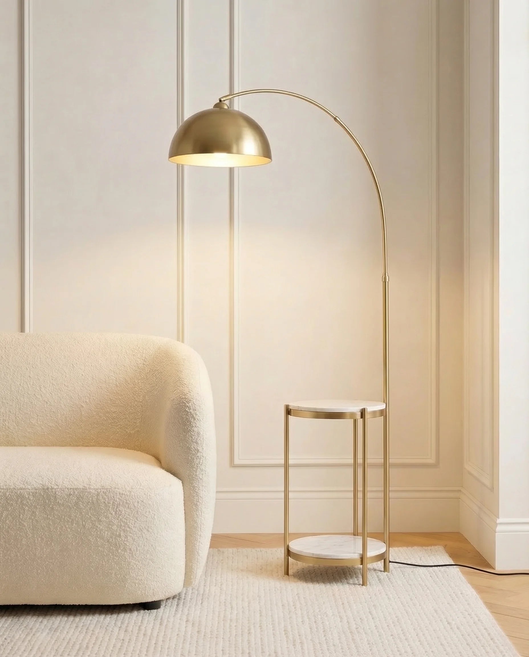 Walter Gold Arc Floor Lamp with Side Table