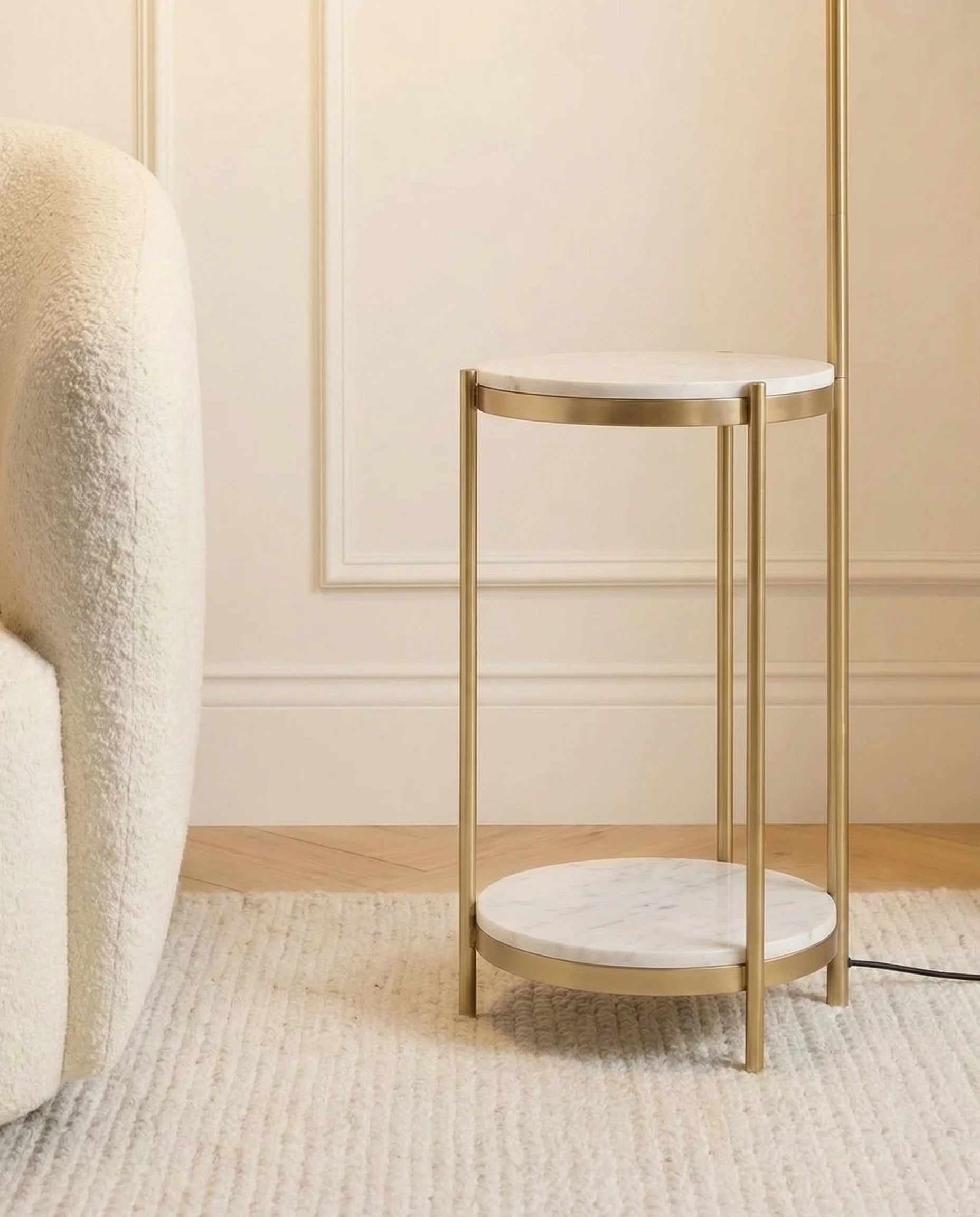Walter Gold Arc Floor Lamp with Side Table