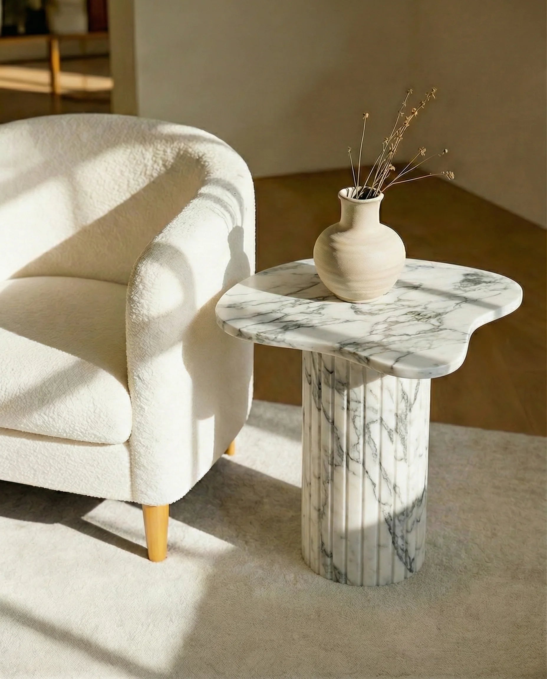 Wavy Arabescato Marble Side Table