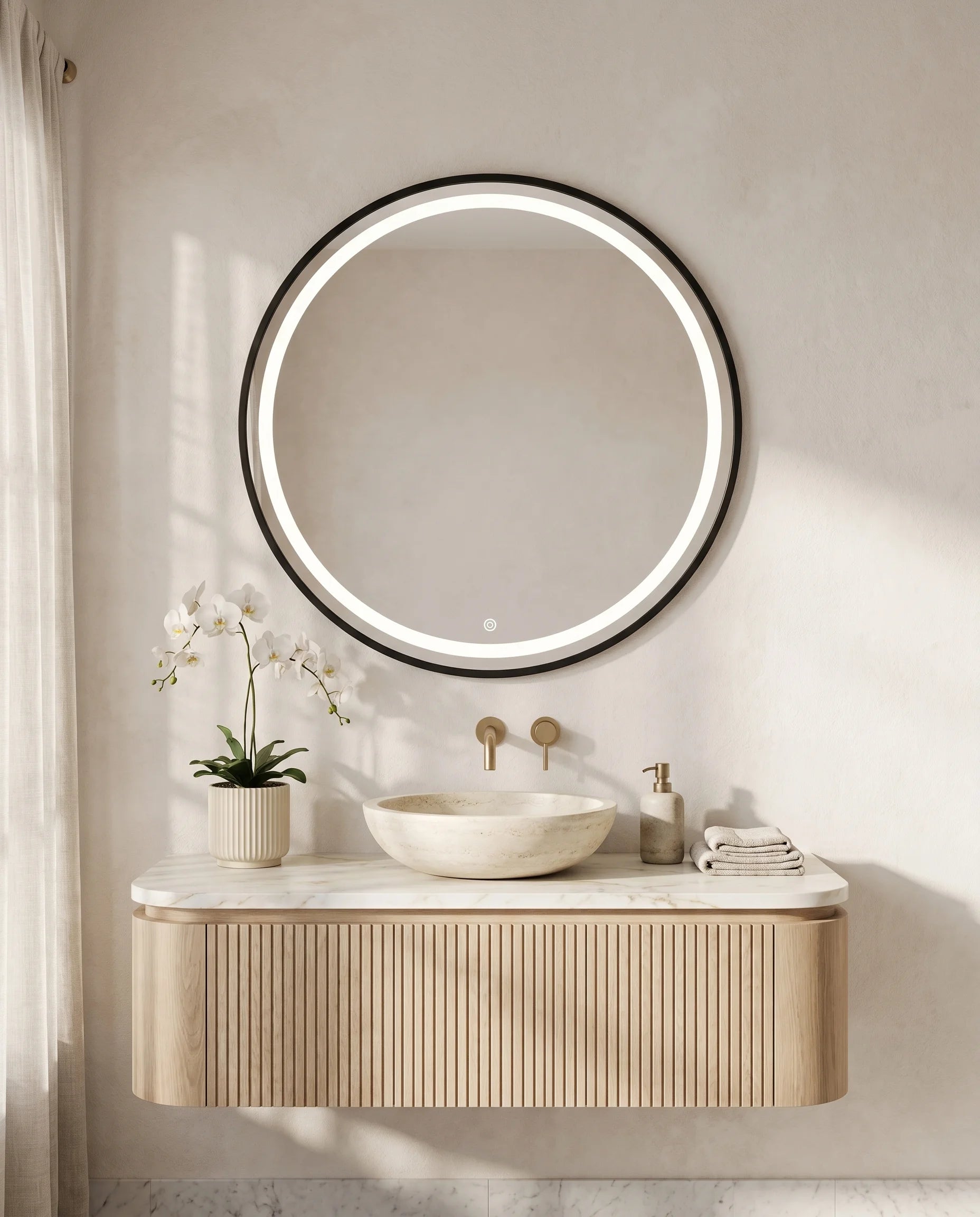 Zara LED Black Round Accent Wall Mirror