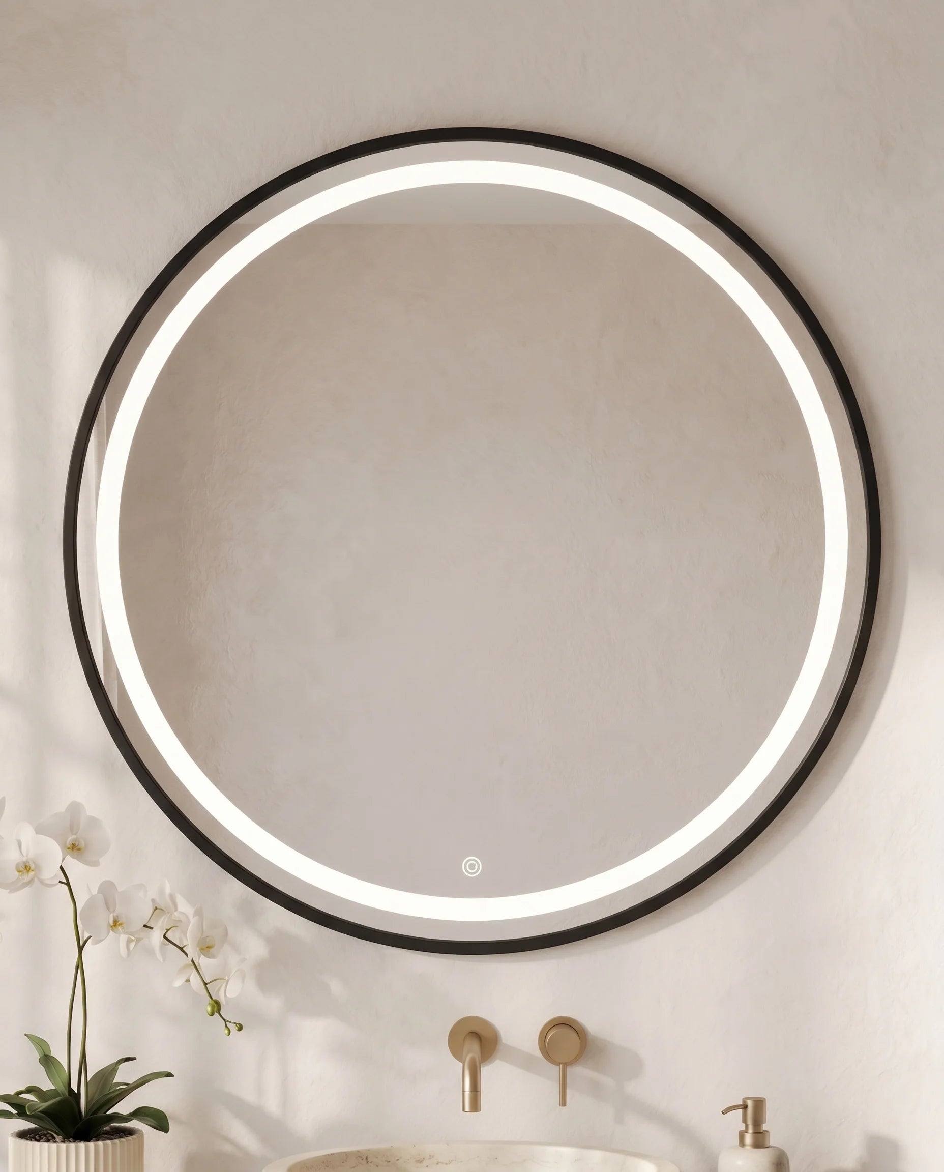 Zara LED Black Round Accent Wall Mirror