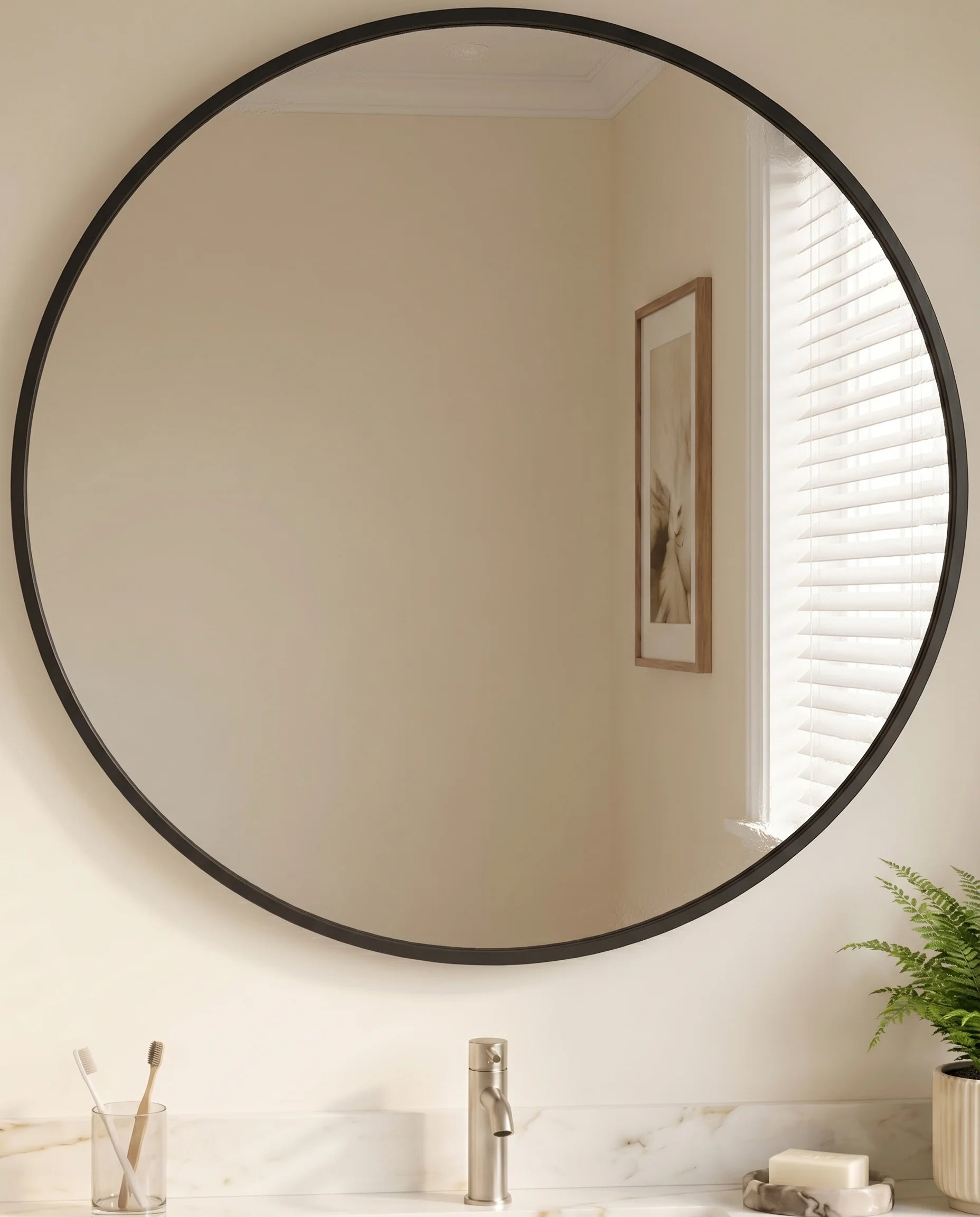 Zara Black Round Accent Wall Mirror