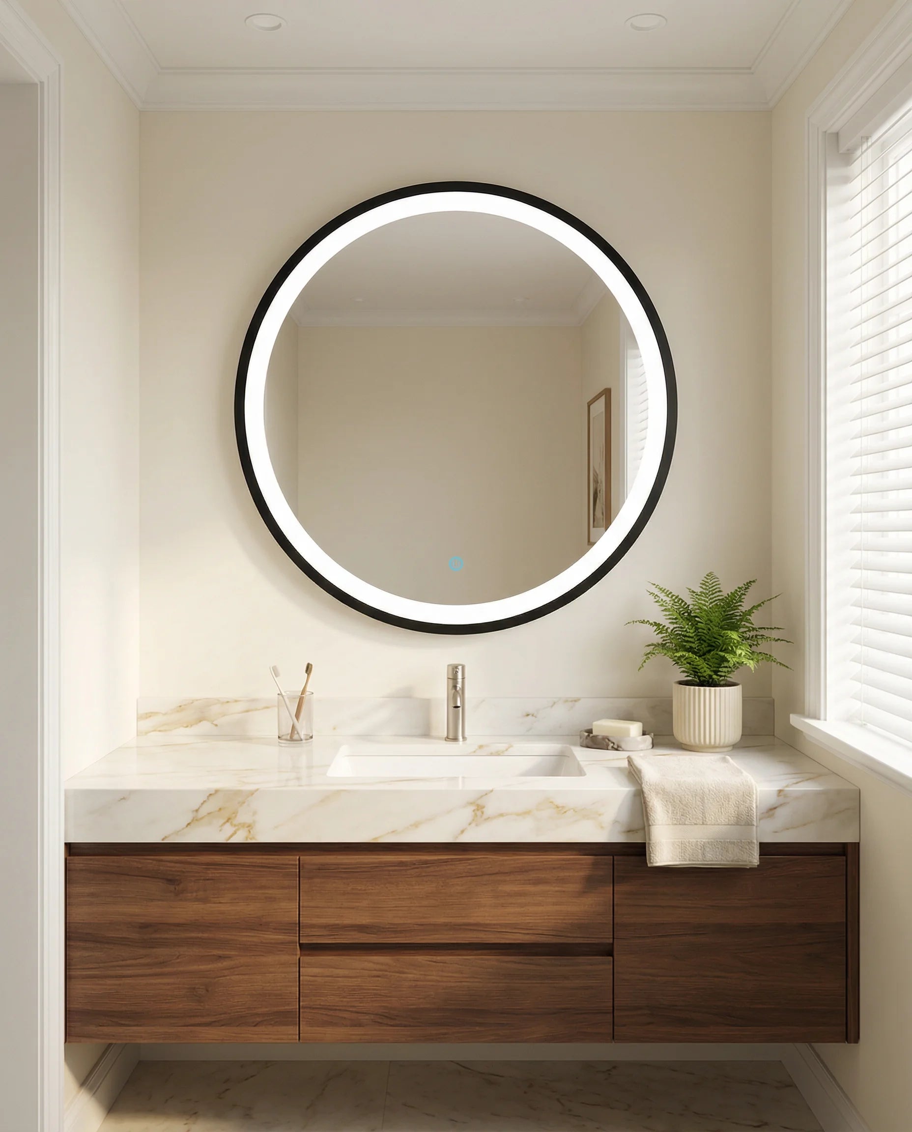 Zara LED Black Round Accent Wall Mirror
