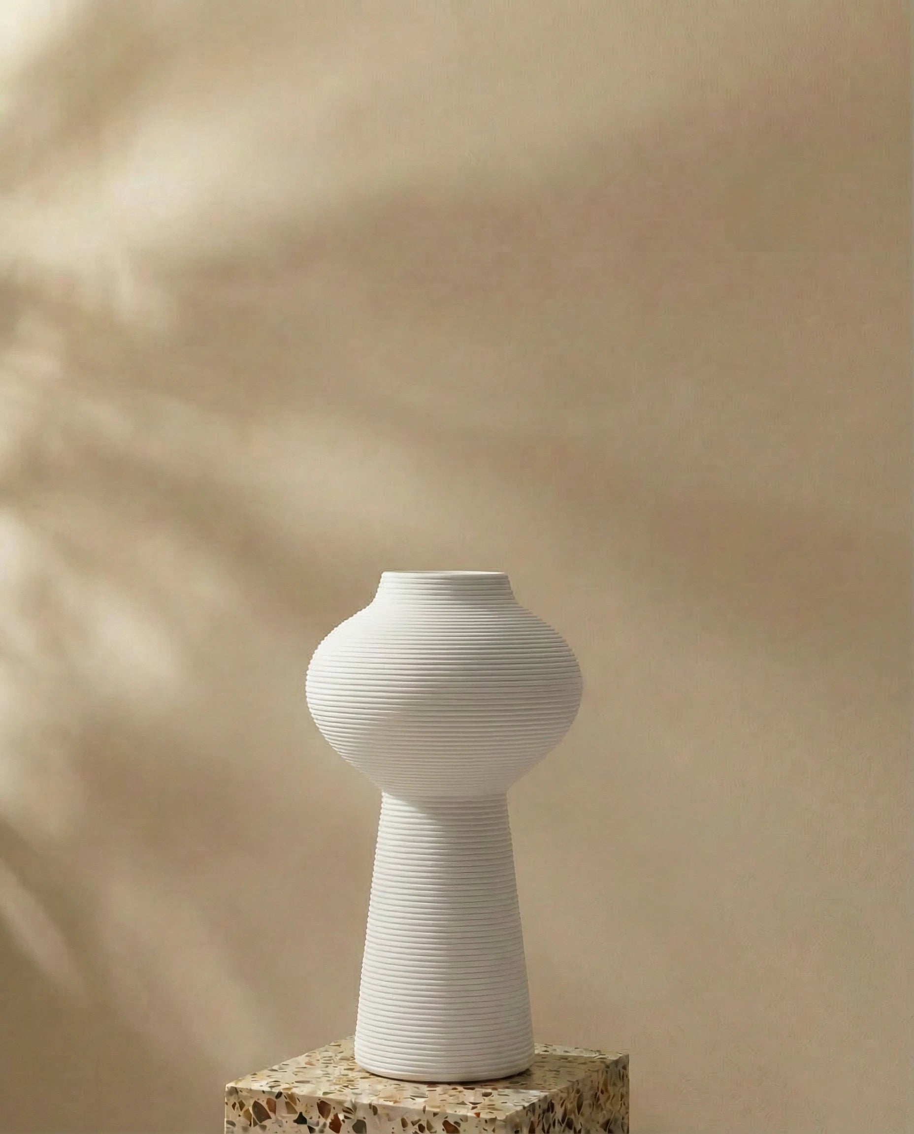 Zenia Rippled Orb Pedestal Ceramic Vase
