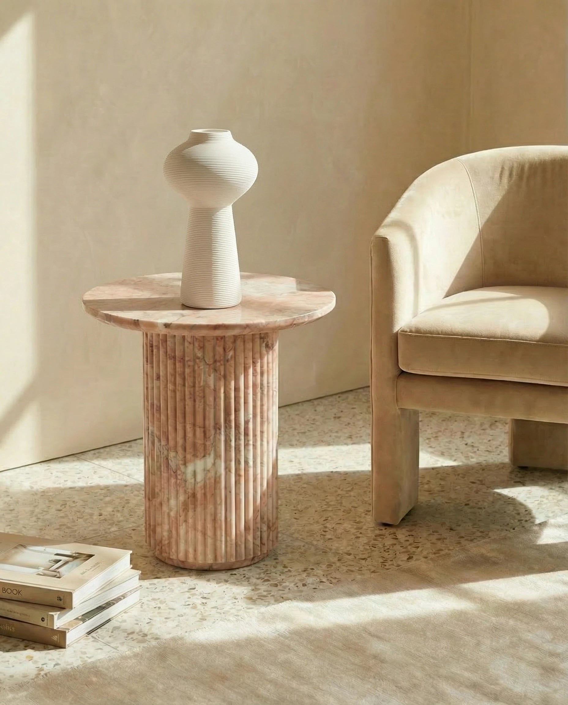 Zenia Rippled Orb Pedestal Ceramic Vase