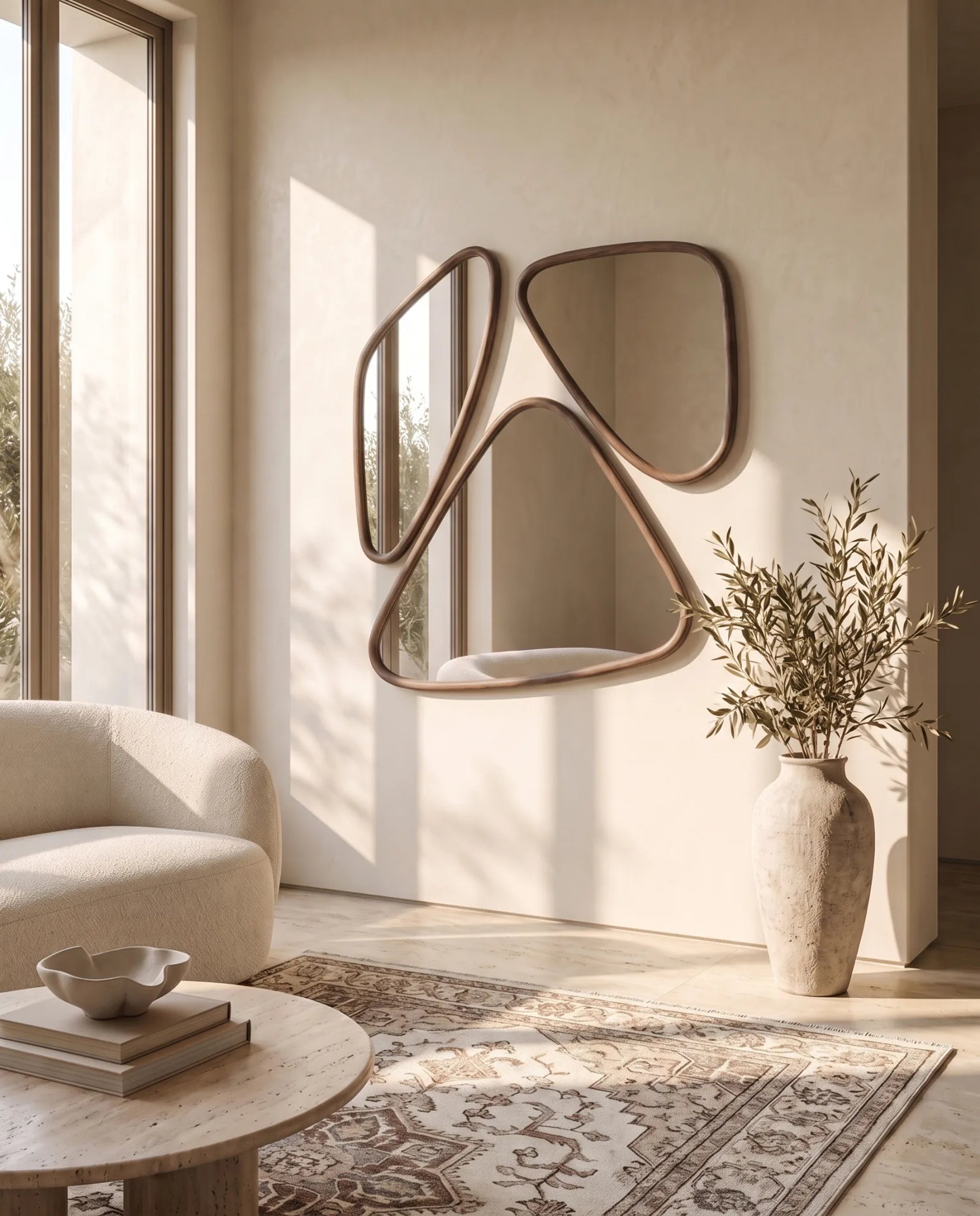 Aveline set of 3 espresso-frame wall mirrors arranged as a gallery wall in a Dubai living room