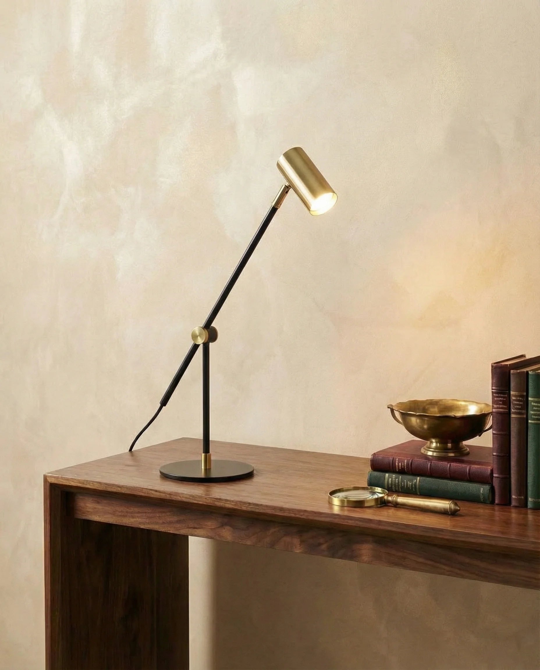 Adjustable study table lamp, side view of the arm