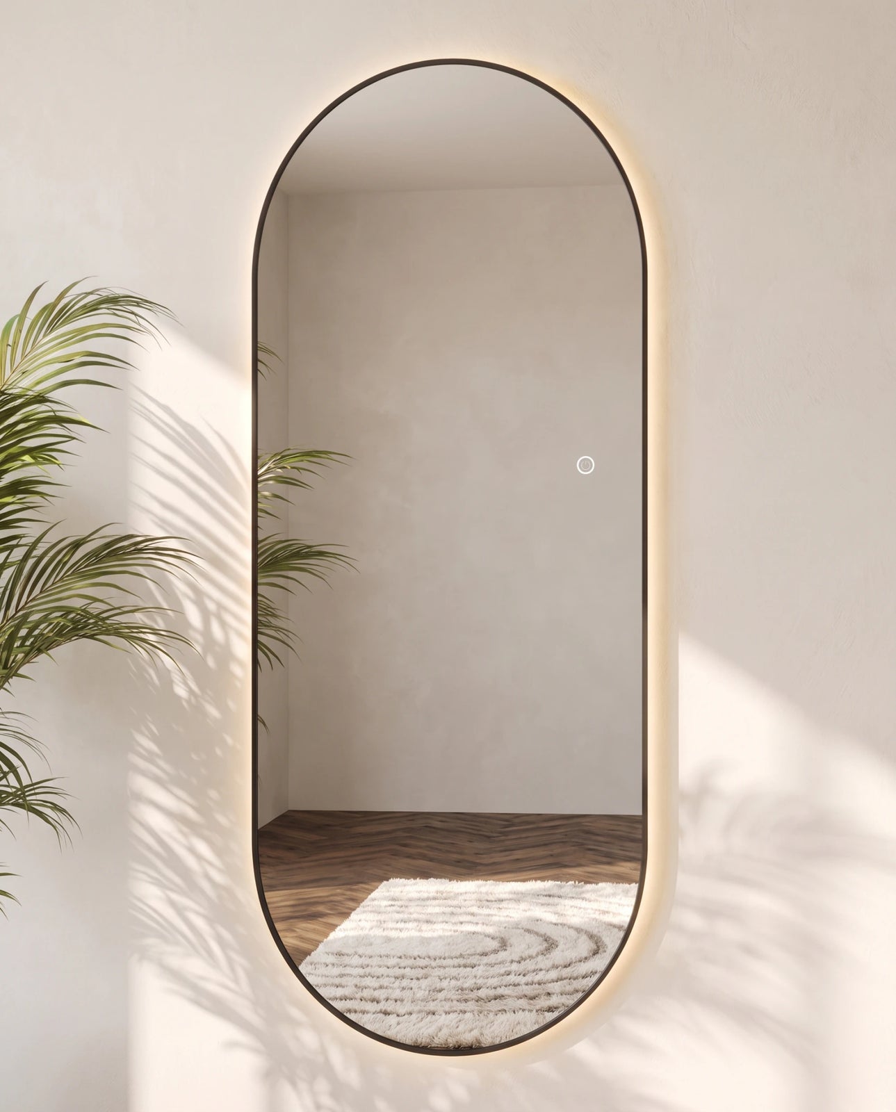 Elara black backlit oval wall mirror