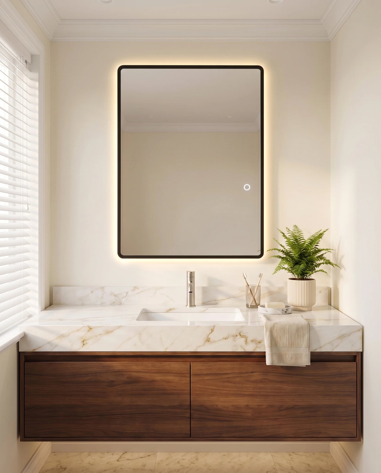 Faye black backlit wall mirror