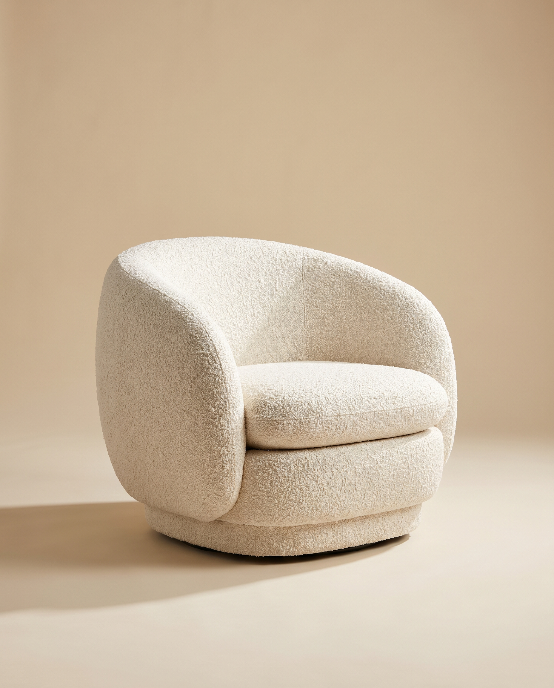 Orla off-white bouclé accent chair on a warm oat studio backdrop