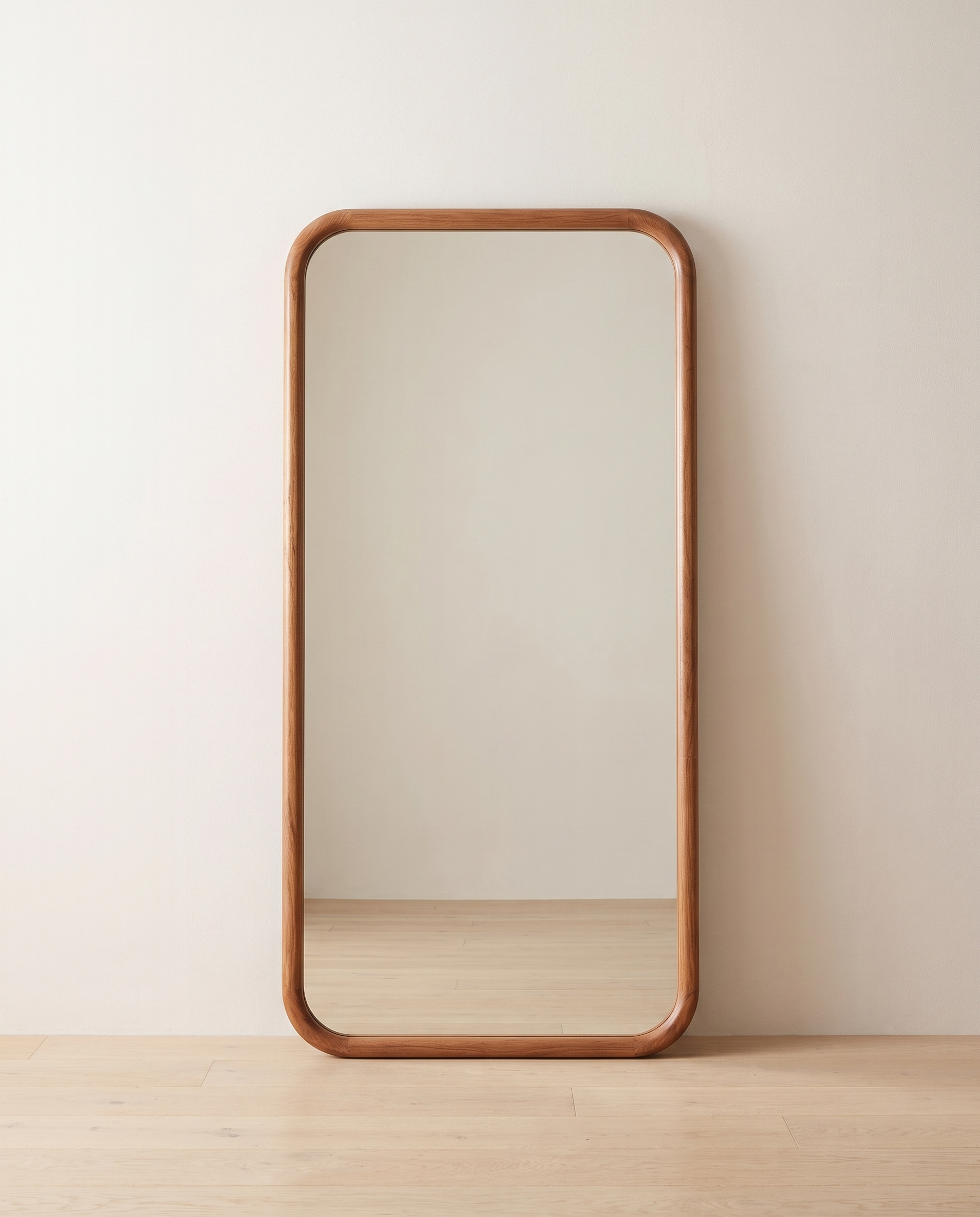Marsden warm wood rectangular full-length mirror on plain backdrop