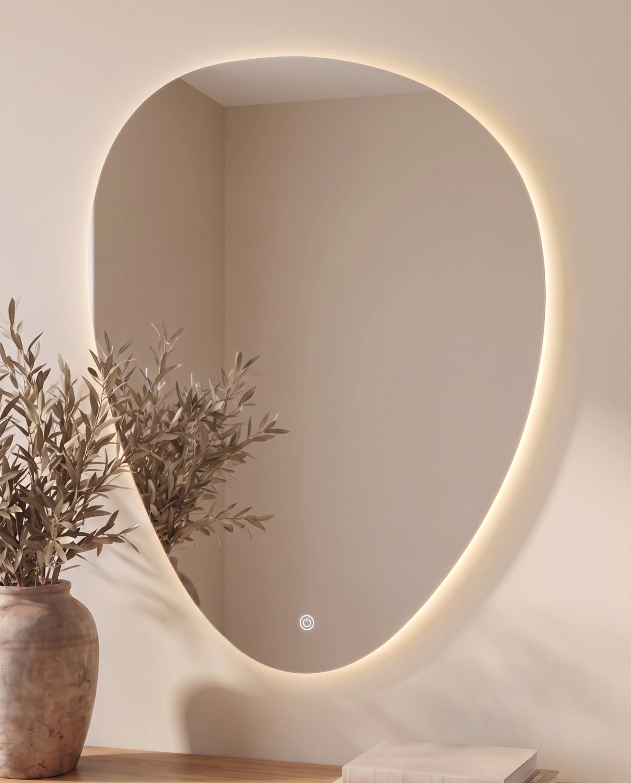 Isla frameless irregular LED mirror in a Dubai bathroom