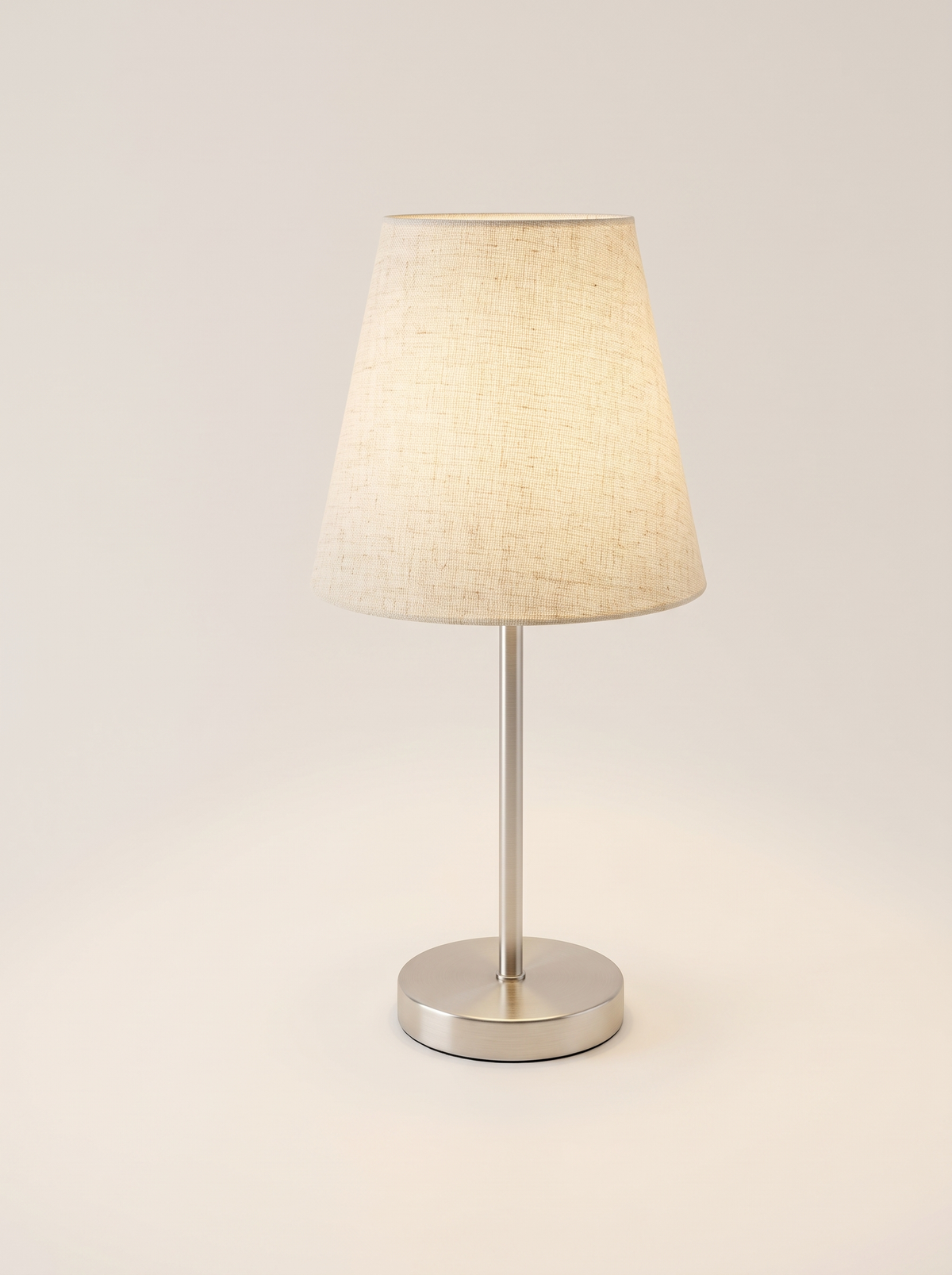 Linen shade table lamp with brushed satin nickel base
