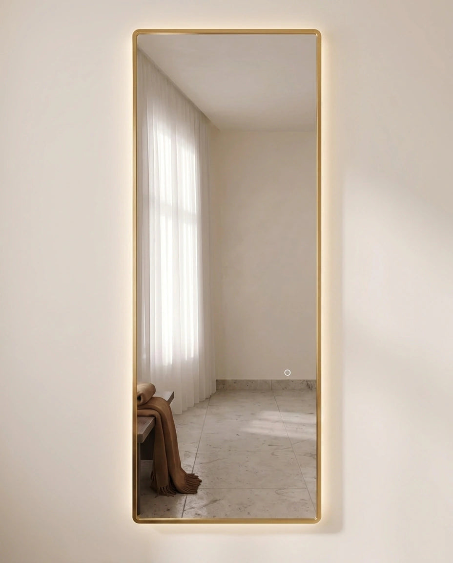 Lumen gold backlit rectangular mirror