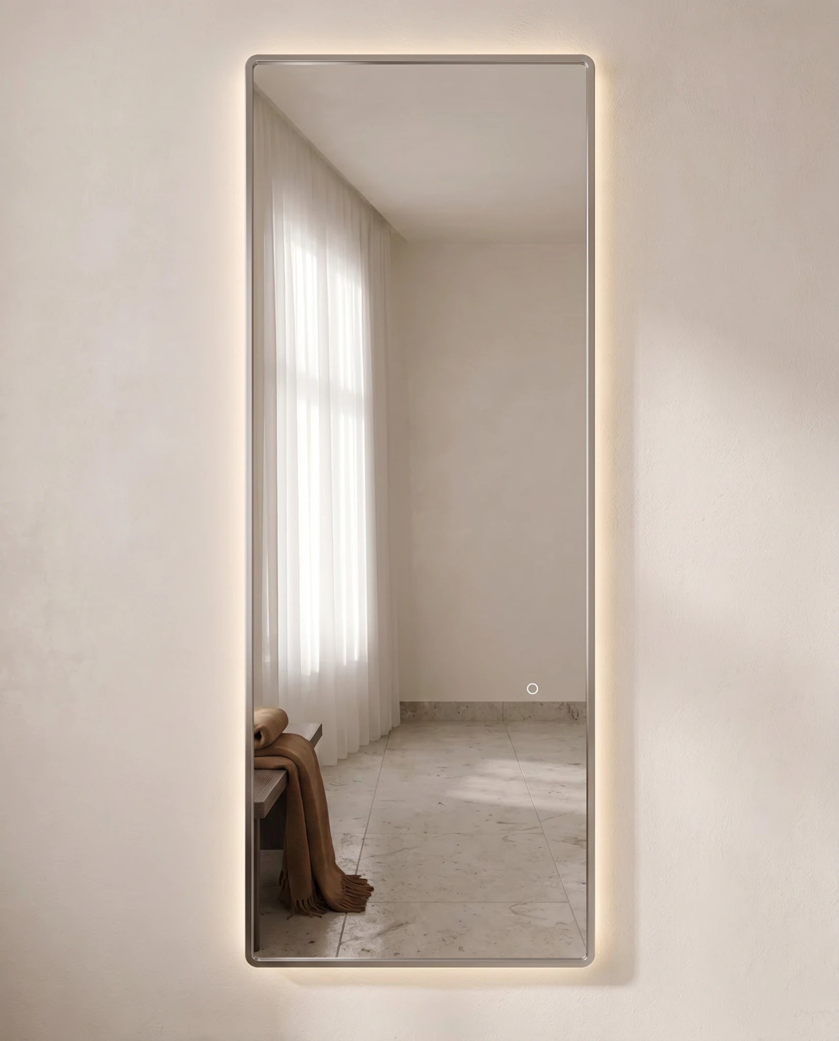 Lumen silver backlit rectangular mirror
