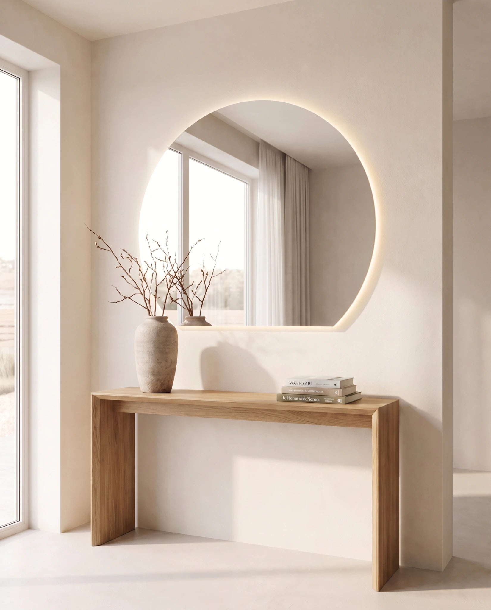 Luna frameless half-moon backlit mirror