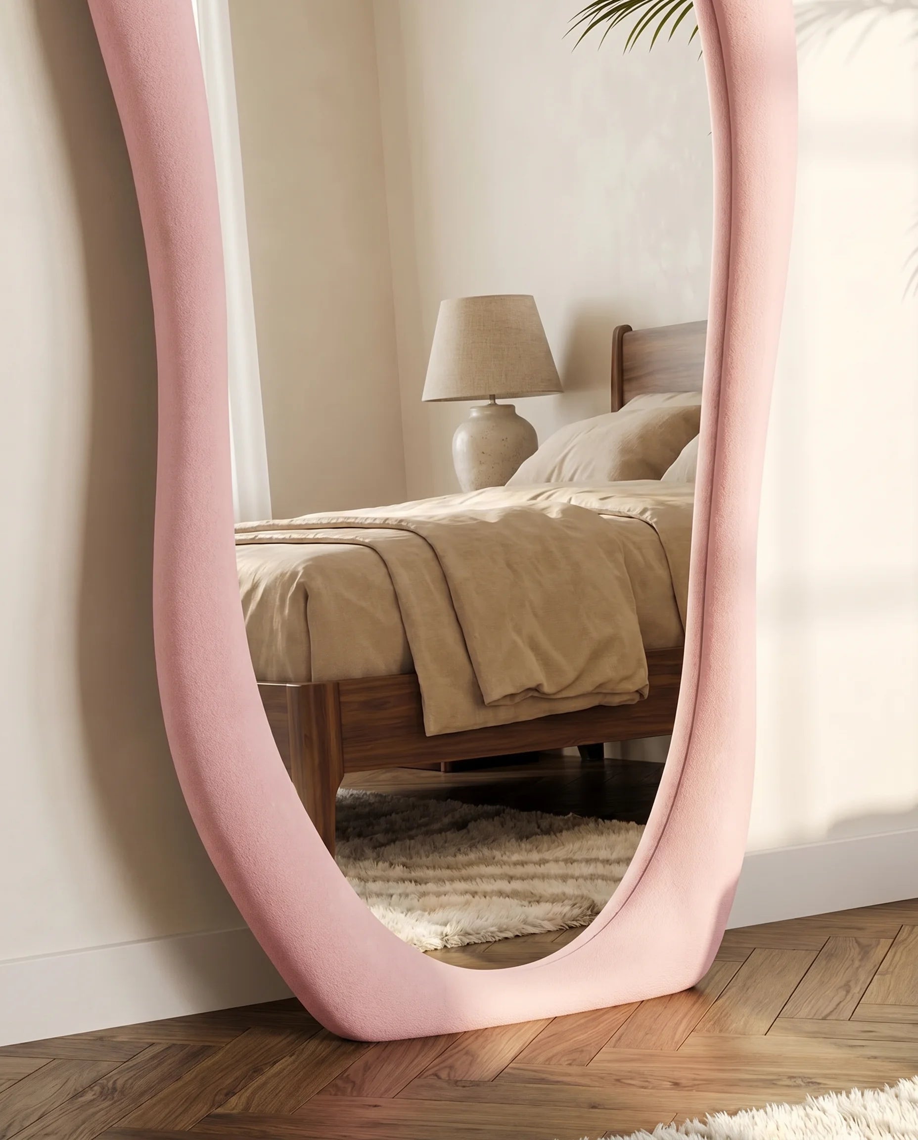 Mina pink flannelette funky wall mirror, full view