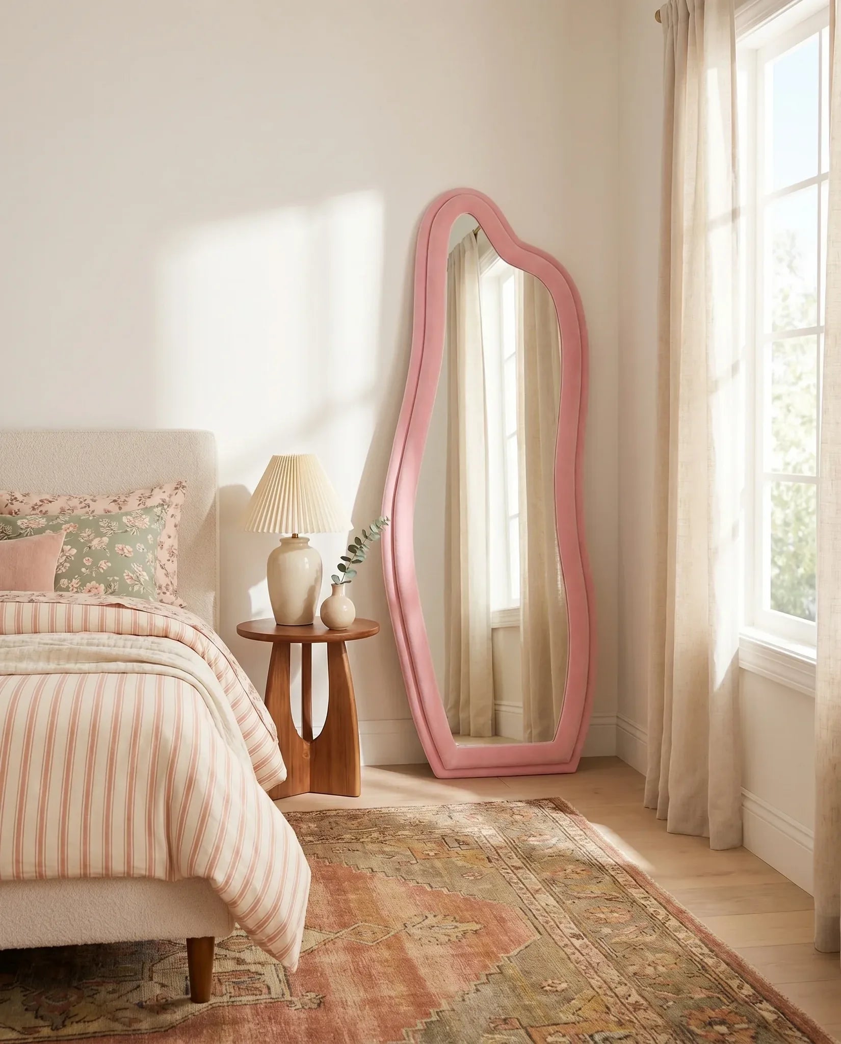 Ottilie pink irregular full-length mirror in a Dubai bedroom