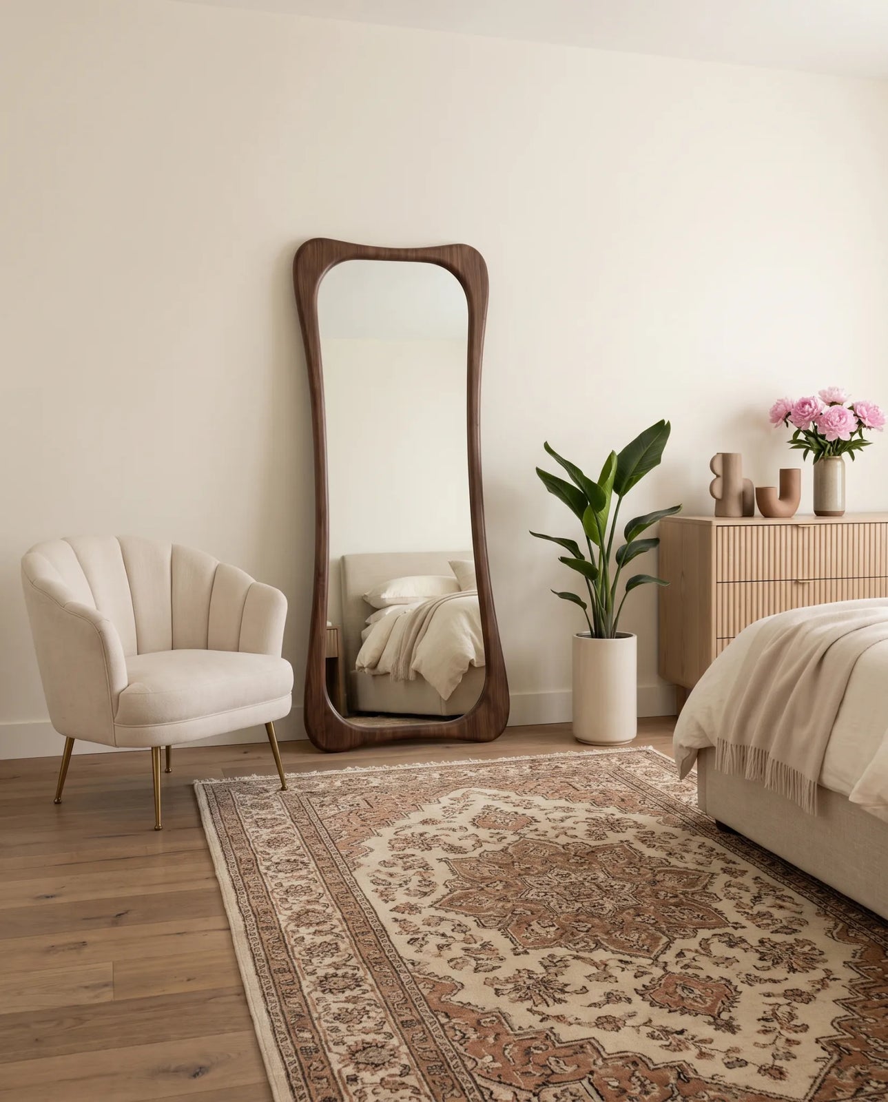 Sahara wood irregular floor mirror, full view
