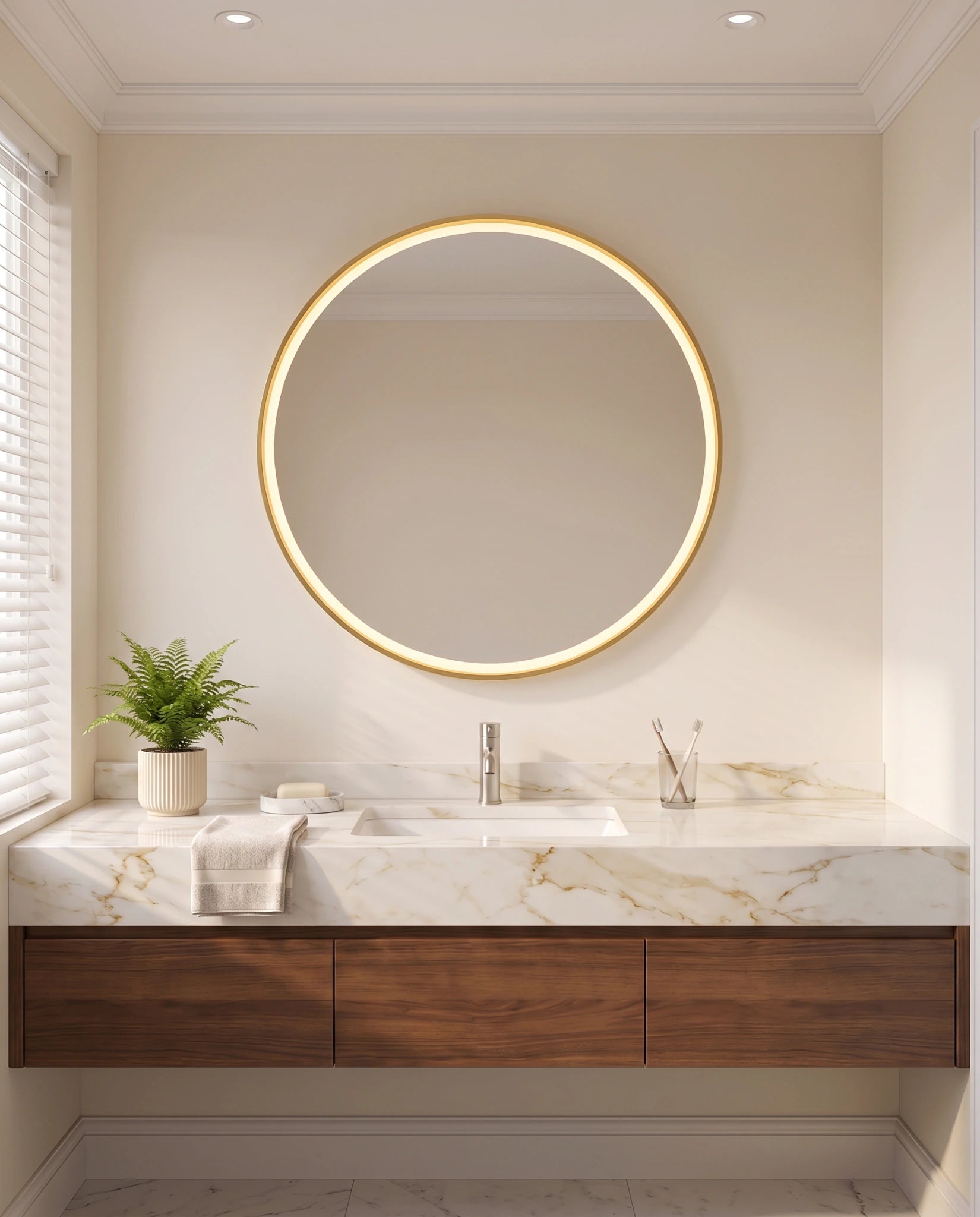 Selene gold round LED wall mirror
