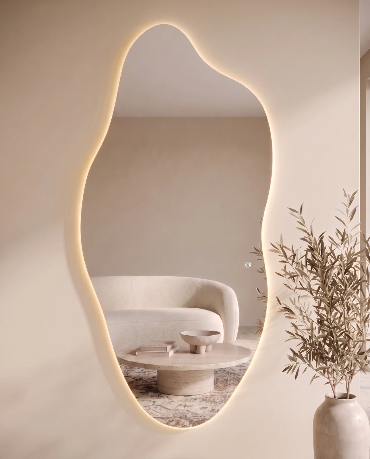 Thea frameless irregular LED mirror